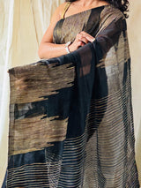 Effulgent Black Cotton Silk Saree With Unequalled Blouse Piece