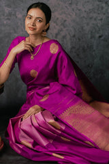 Designer Magenta Soft Silk Saree With Sensational Blouse Piece