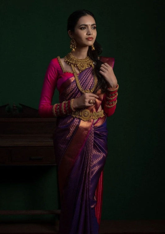 Innovative Purple Soft Silk Saree With Classic Blouse Piece