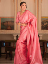 Blooming Pink Soft Silk Saree With Dazzling Blouse Piece