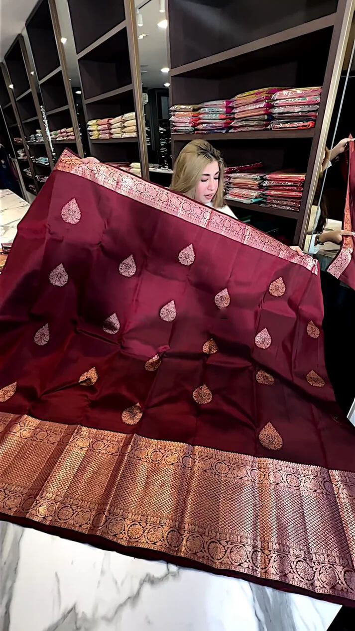 Adorable Wine Soft Silk Saree With Evocative Blouse Piece