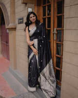 Assemblage Black Soft Silk Saree With Ebullience Blouse Piece