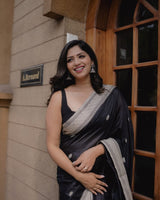 Assemblage Black Soft Silk Saree With Ebullience Blouse Piece
