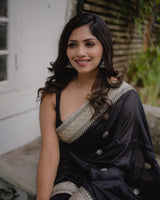 Assemblage Black Soft Silk Saree With Ebullience Blouse Piece