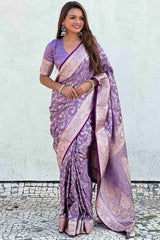 Artistic Lavender Soft Silk Saree With Jubilant Blouse Piece