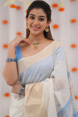 Resonant Beige Cotton Silk Saree With Gossamer Blouse Piece