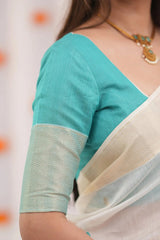 Embellished Beige Cotton Silk Saree With Ravishing Blouse Piece