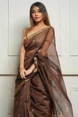 Embellished Brown Cotton Silk Saree With Felicitous Blouse Piece