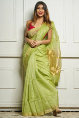 Deserving Pista Cotton Silk Saree With Demesne Blouse Piece