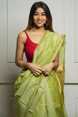 Deserving Pista Cotton Silk Saree With Demesne Blouse Piece
