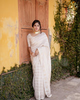 Amazing Off White Soft Silk Saree With Marvellous Blouse Piece