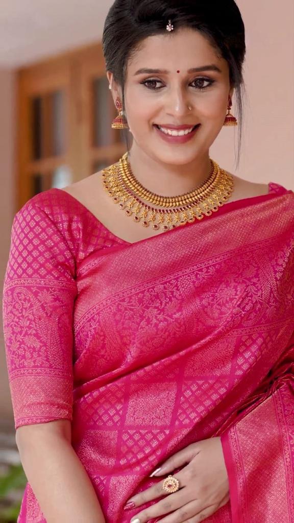 Palimpsest Dark Pink Soft Silk Saree With Scintilla Blouse Piece