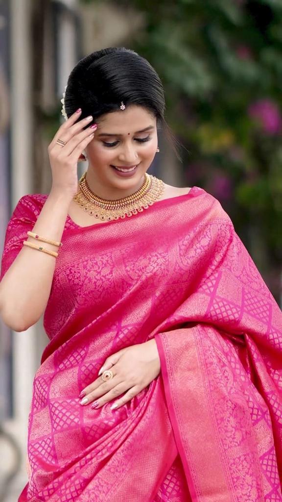 Palimpsest Dark Pink Soft Silk Saree With Scintilla Blouse Piece