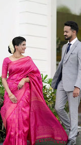 Palimpsest Dark Pink Soft Silk Saree With Scintilla Blouse Piece