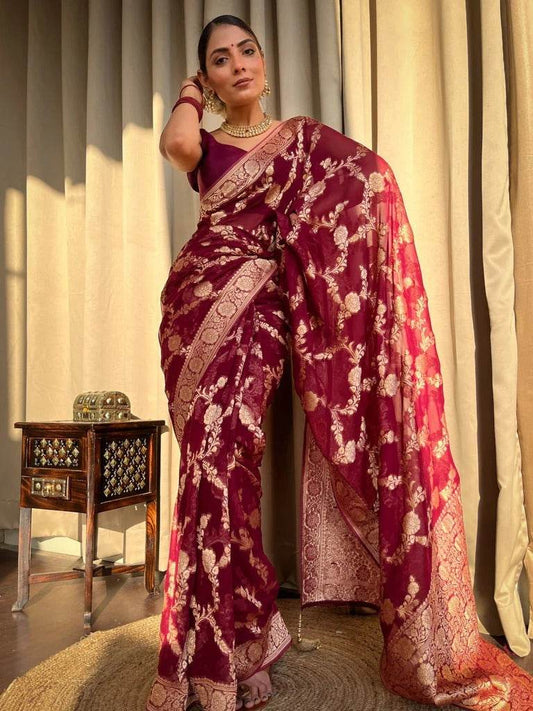 Inspiring Wine Soft Silk Saree With Beauteous Blouse Piece