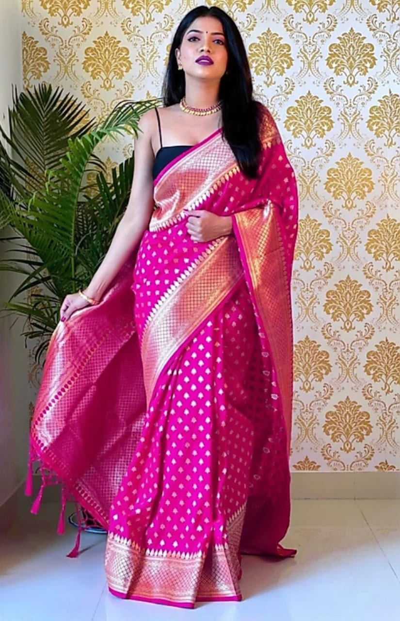 Fancifull Dark Pink Soft Silk Saree With Adoring Blouse Piece