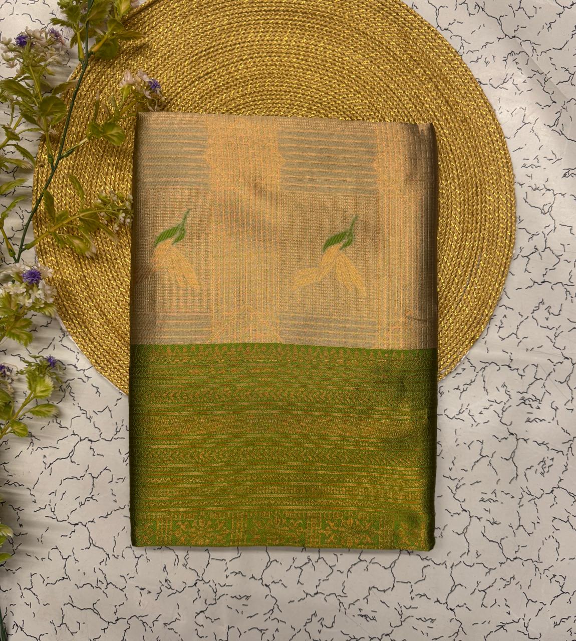 Evocative Beige Soft Banarasi Silk Saree With Stunner Blouse Piece