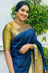 Rhapsody Navy Blue Soft Silk Saree With Fairytale Blouse Piece