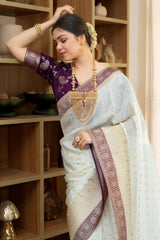 Girlish Beige Soft Silk Saree With Outstanding Blouse Piece