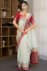 Admirable Off White Soft Silk Saree With Gossamer Blouse Piece