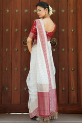 Admirable Off White Soft Silk Saree With Gossamer Blouse Piece