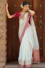 Admirable Off White Soft Silk Saree With Gossamer Blouse Piece