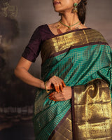 Artistic Rama Soft Silk Saree With Demanding Blouse Piece