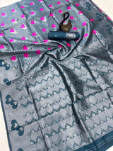 Piquant Blue Soft Banarasi Silk Saree With Incomparable Blouse Piece