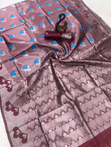 Trendy Brown Soft Banarasi Silk Saree With Hypnotic Blouse Piece