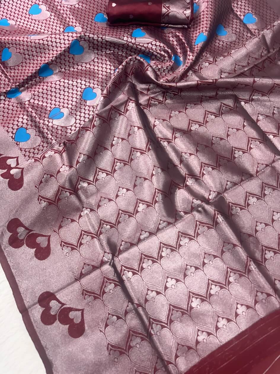 Trendy Brown Soft Banarasi Silk Saree With Hypnotic Blouse Piece
