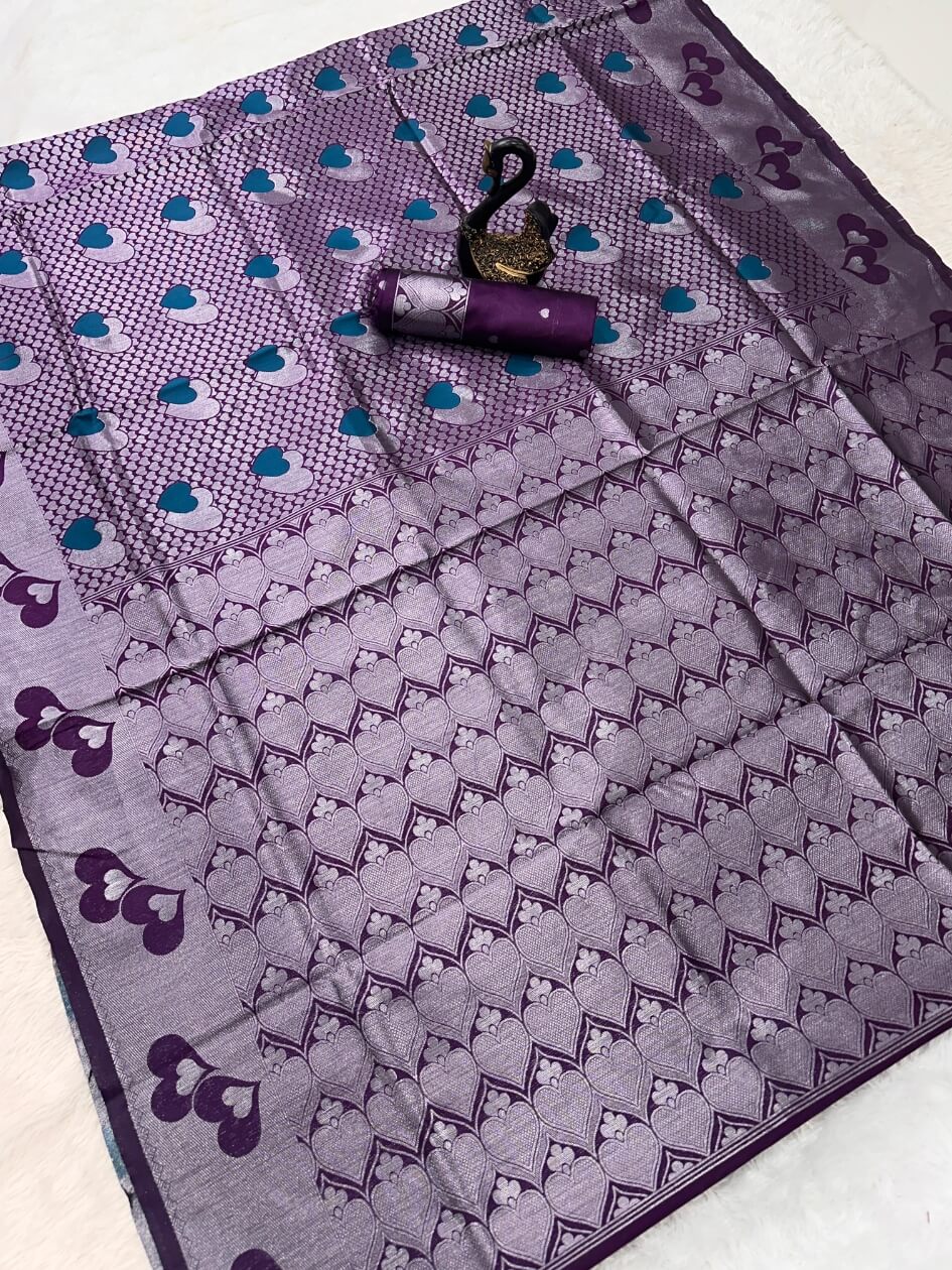 Woebegone Wine Soft Banarasi Silk Saree With Luminous Blouse Piece