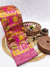 Lustrous Dark Pink Soft Silk Saree With Innovative Blouse Piece