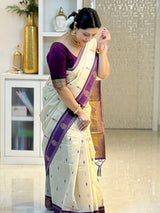 Blissful Off White Linen Silk Saree With Conflate Blouse Piece