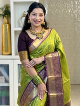 Flamboyant Green Soft Silk Saree With Forbearance Blouse Piece