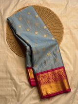 Comely Grey Soft Silk Saree With Gleaming Blouse Piece