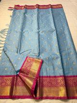 Comely Grey Soft Silk Saree With Gleaming Blouse Piece