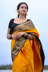 Moiety Mustard Soft Silk Saree With Transcendent Blouse Piece