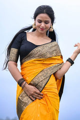 Moiety Mustard Soft Silk Saree With Transcendent Blouse Piece