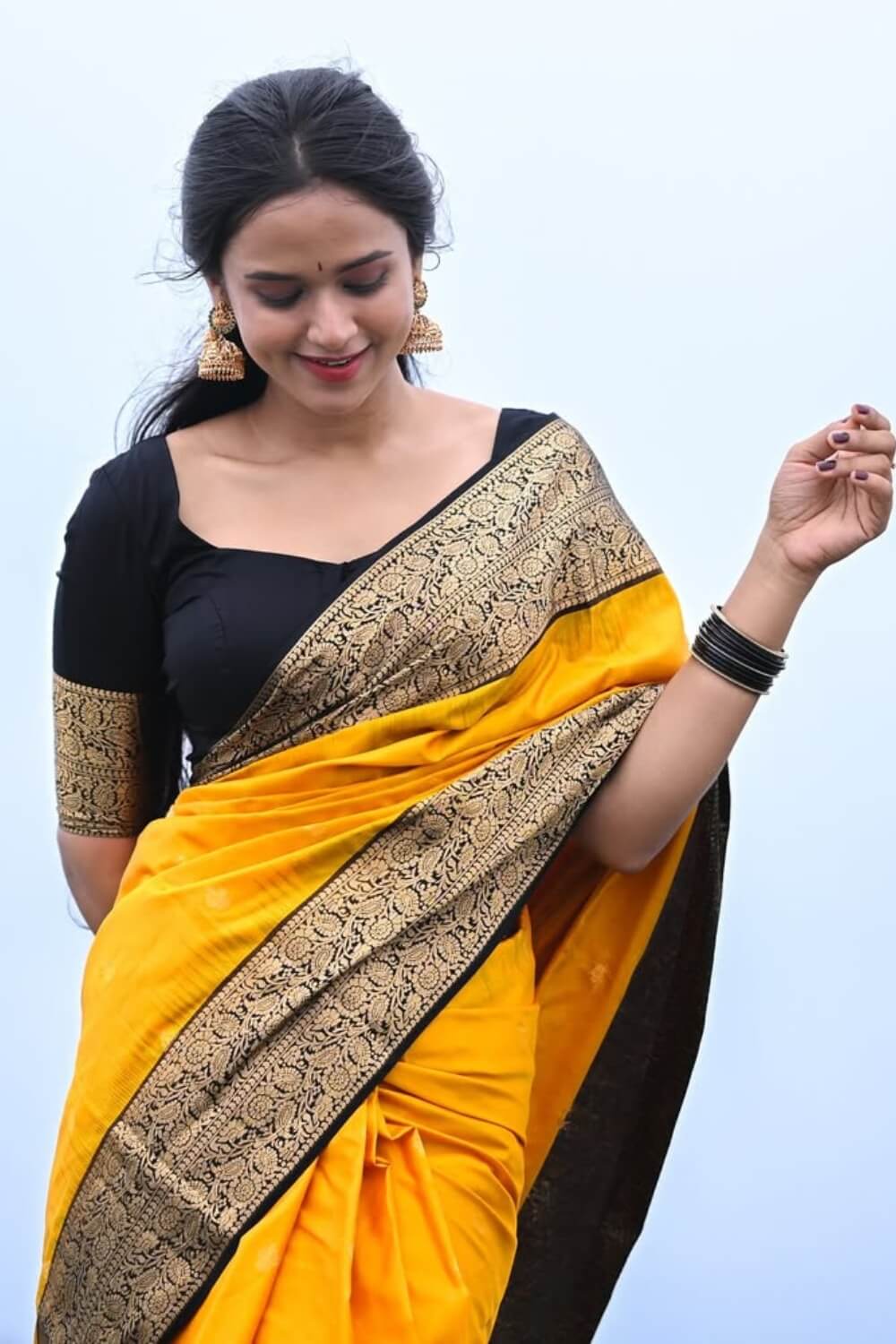 Moiety Mustard Soft Silk Saree With Transcendent Blouse Piece