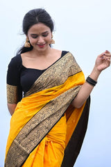 Moiety Mustard Soft Silk Saree With Transcendent Blouse Piece