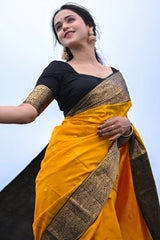 Moiety Mustard Soft Silk Saree With Transcendent Blouse Piece