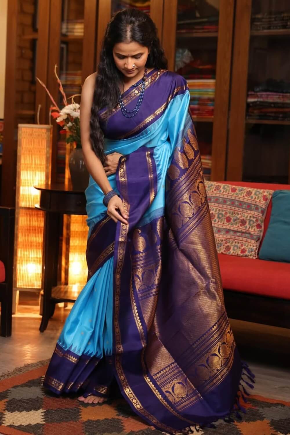 Exquisite Firozi Soft Silk Saree With Demanding Blouse Piece