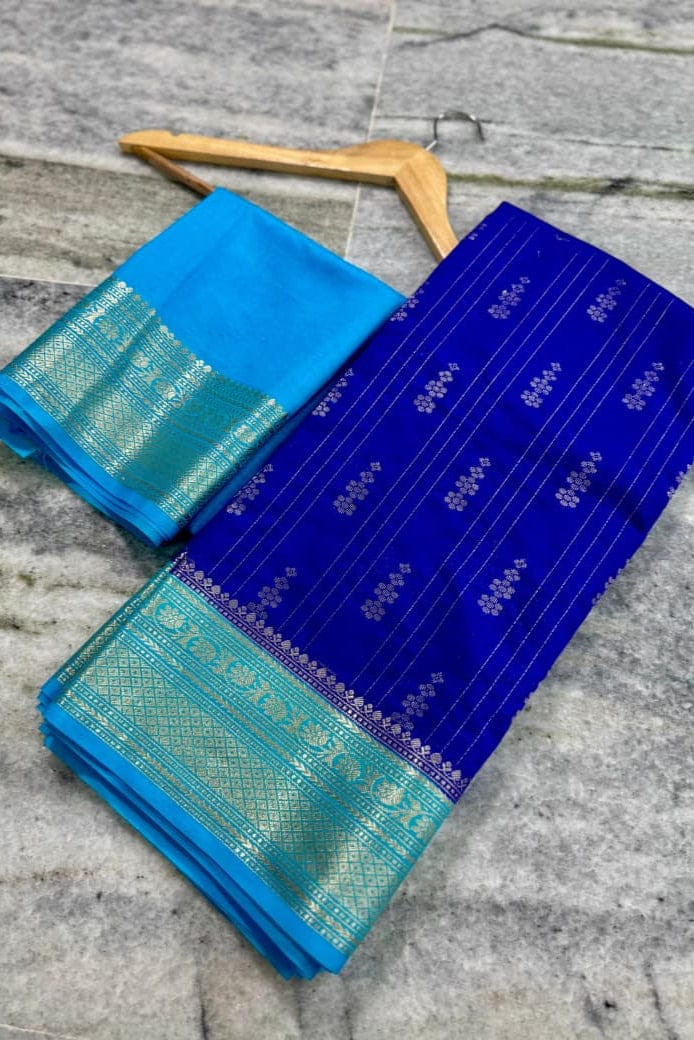 Glamorous Royal Blue Soft Silk Saree With Epiphany Blouse Piece