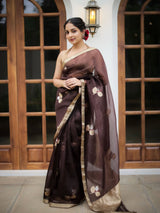 Scintillating Brown Cotton Silk Saree With Luminous Blouse Piece