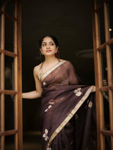 Scintillating Brown Cotton Silk Saree With Luminous Blouse Piece