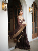 Scintillating Brown Cotton Silk Saree With Luminous Blouse Piece