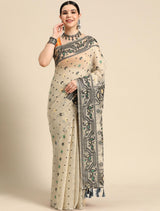 Seraglio Beige Cotton Silk Saree With Stylish Blouse Piece