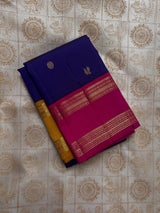 Demesne Navy Blue Soft Silk Saree With Skinny Blouse Piece