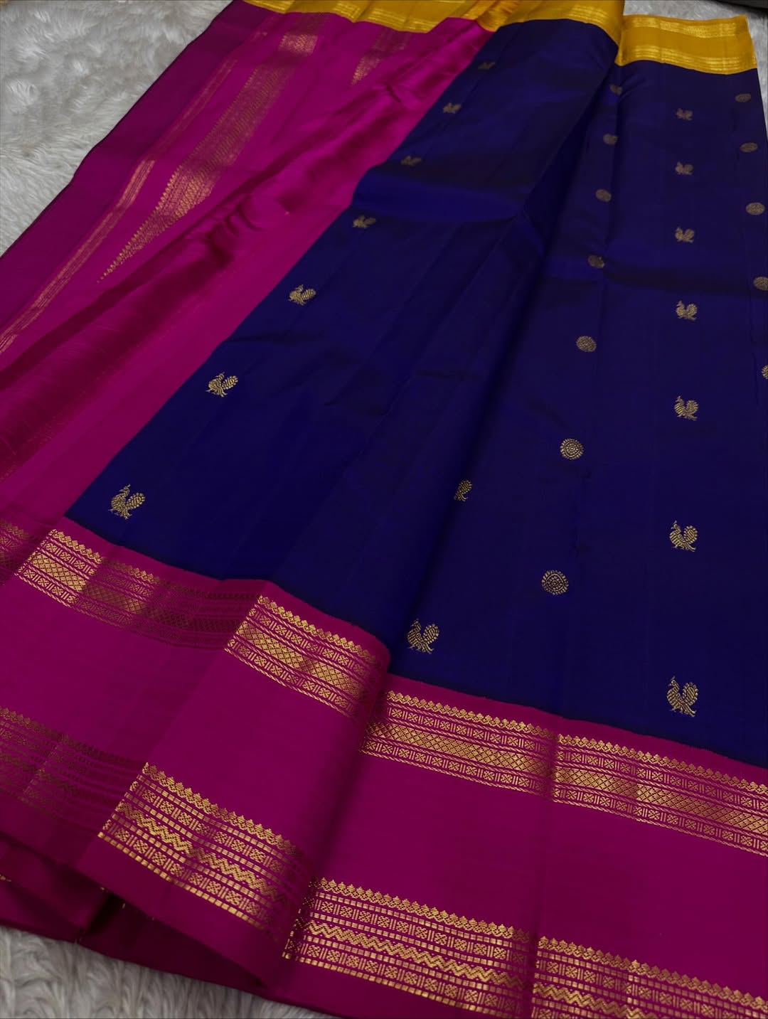 Demesne Navy Blue Soft Silk Saree With Skinny Blouse Piece