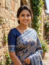 Captivating Blue Pure Zari Weaving Banarasi Silk Saree With Arresting Blouse Piece